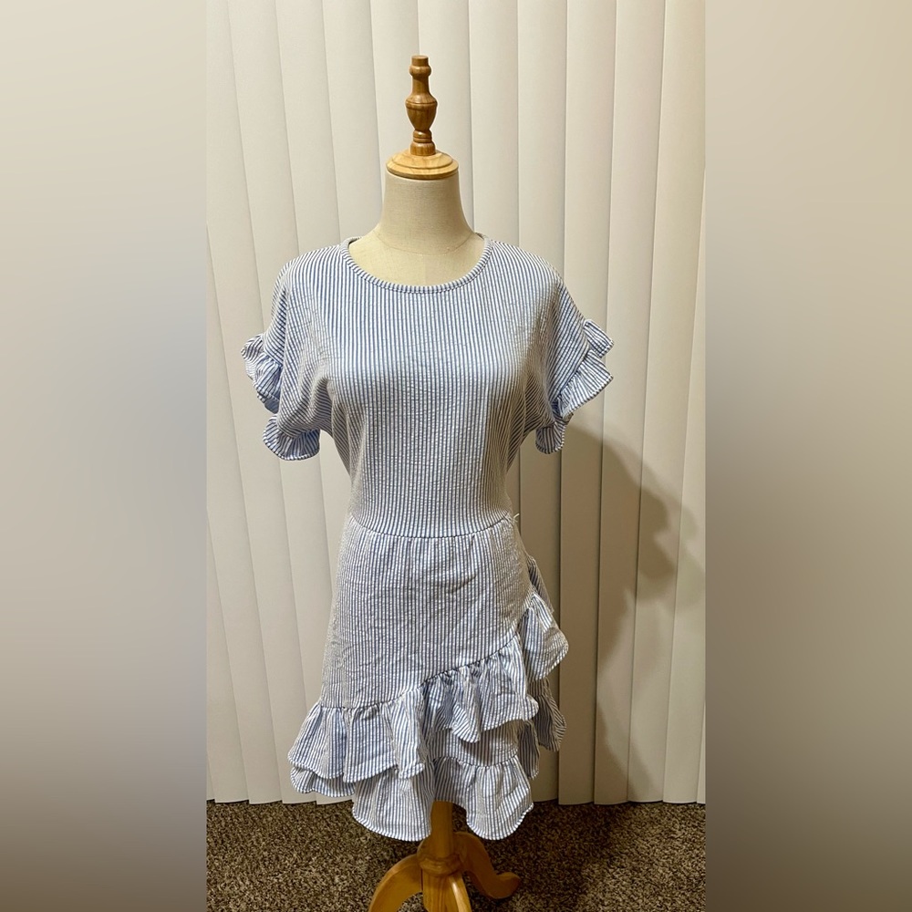 Michael Kors Striped Ruffled Faux-wrap Dress - Picture 1 of 5